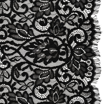 Corded Lace with Finished Edges - Black Flowering Vines