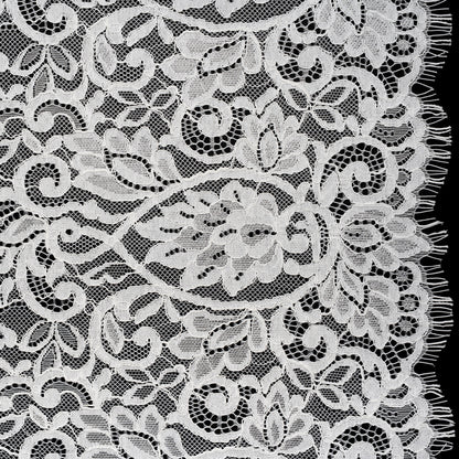 Corded Lace with Finished Edges - Ivory Flowering Vines