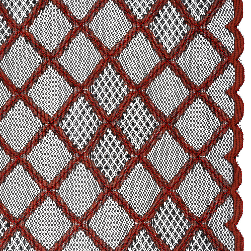Corded Lace with Little Scalloped Finished Edges - Red and Black Diamond Lattice