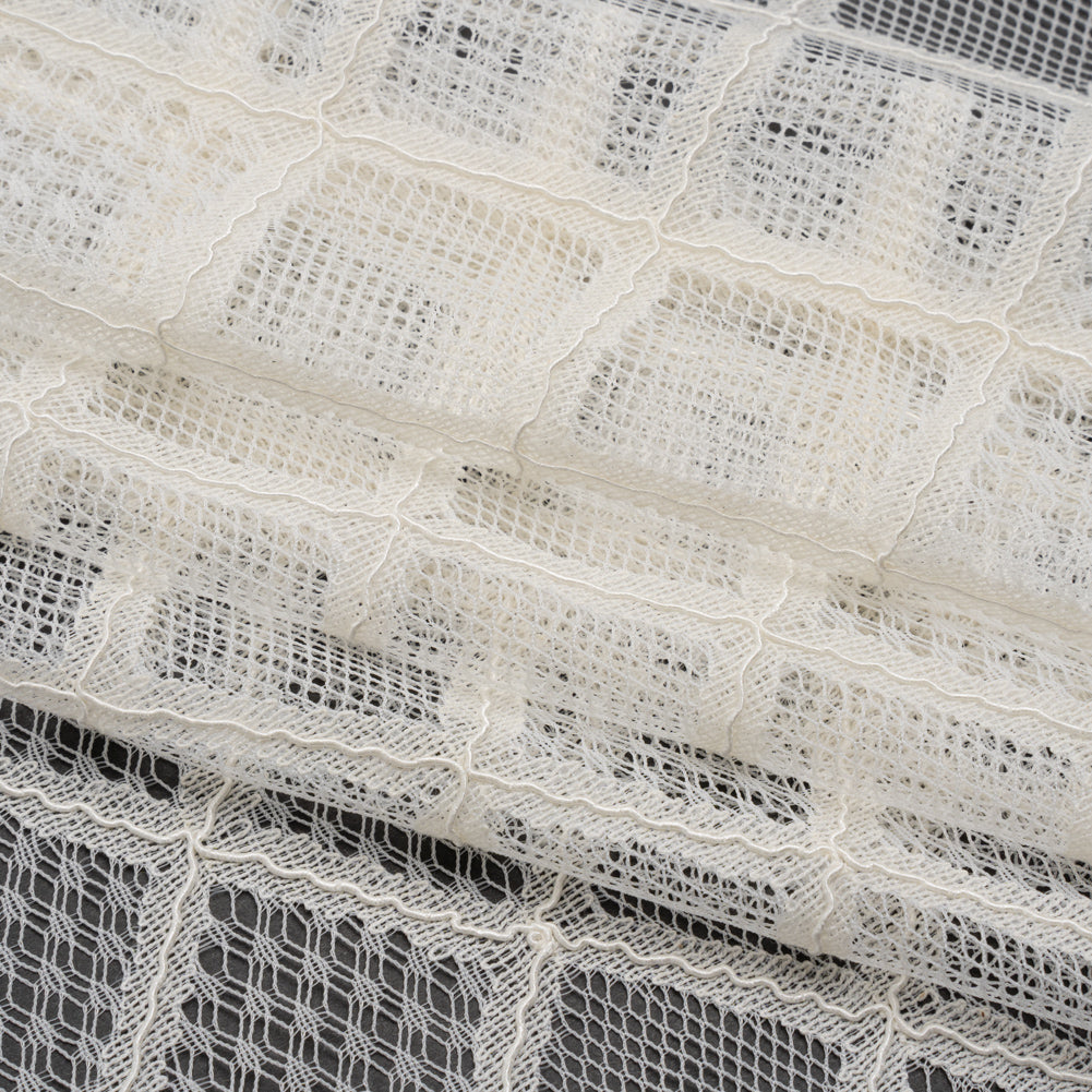 Corded Lace with Little Scalloped Finished Edges - Ivory Diamond Lattice - Folded