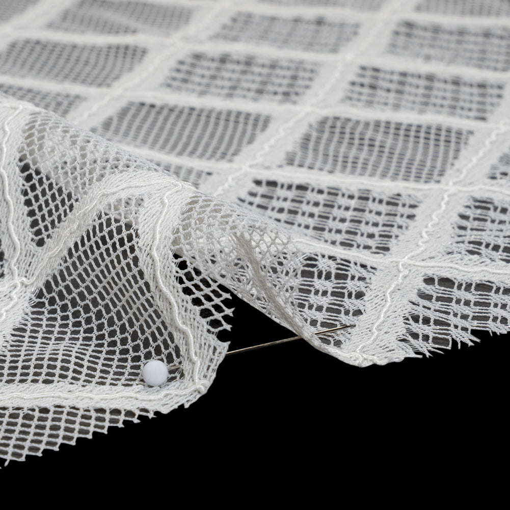Corded Lace with Little Scalloped Finished Edges - Ivory Diamond Lattice - Detail