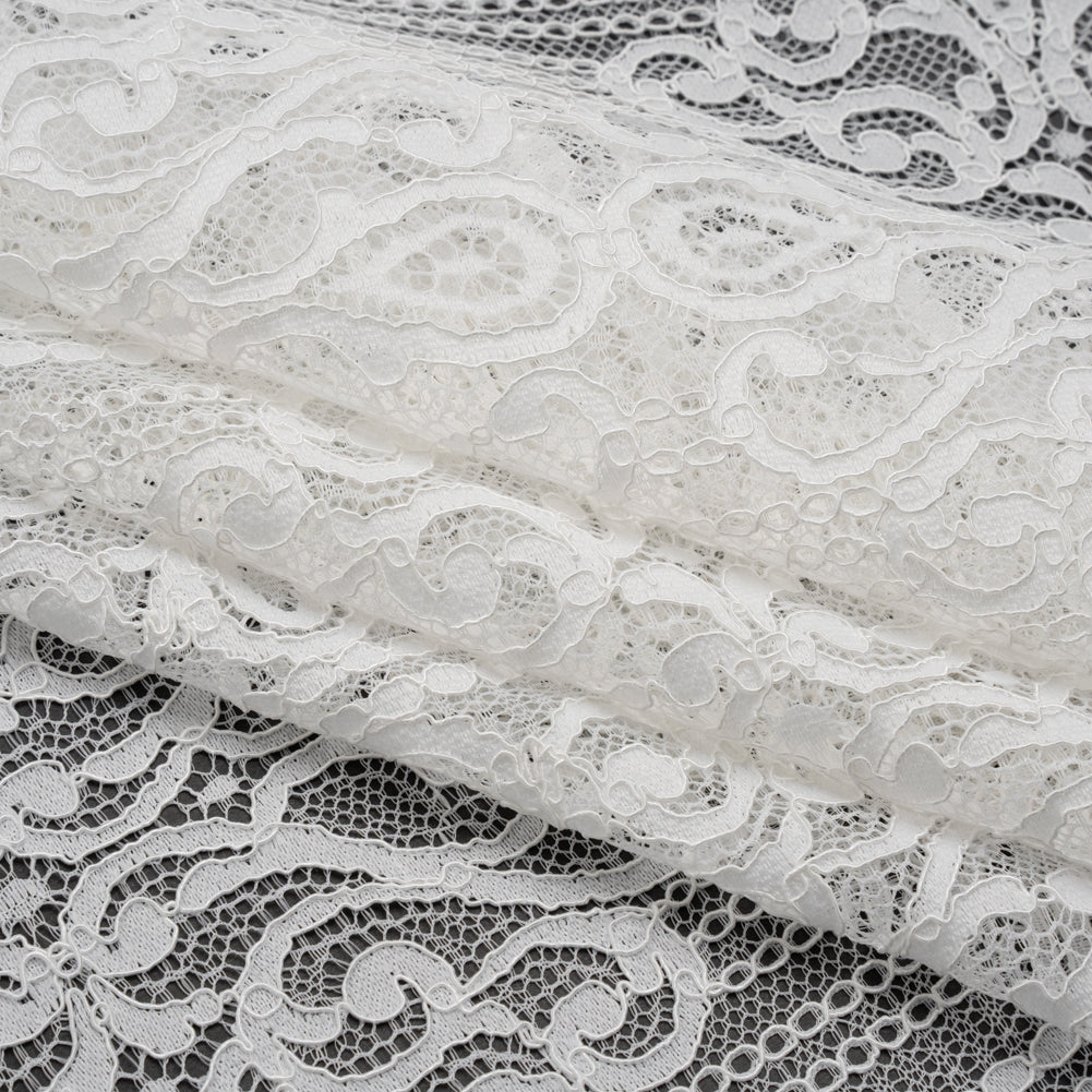 Corded Lace with Fringed and Scalloped Edges - Ivory Vine Stripes