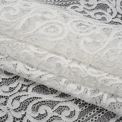 Corded Lace with Fringed and Scalloped Edges - Ivory Vine Stripes