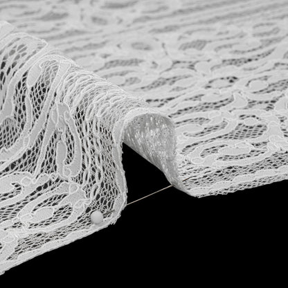 Corded Lace with Fringed and Scalloped Edges - Ivory Vine Stripes
