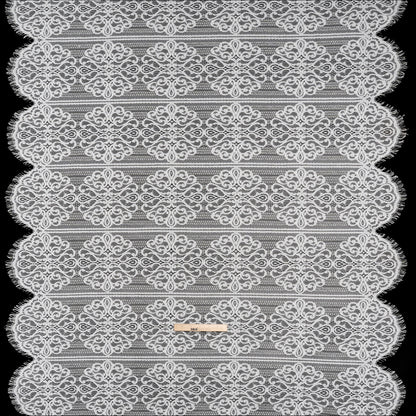 Corded Lace with Fringed and Scalloped Edges - Ivory Vine Stripes