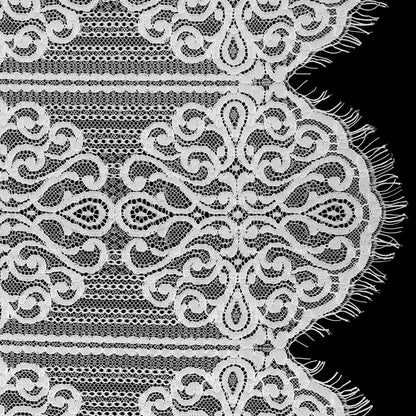 Corded Lace with Fringed and Scalloped Edges - Ivory Vine Stripes