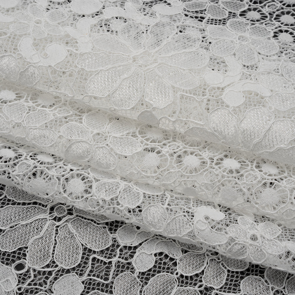 Rayon and Nylon Corded Lace with Scalloped Finished Edges - Ivory Flower and Dot Stripes