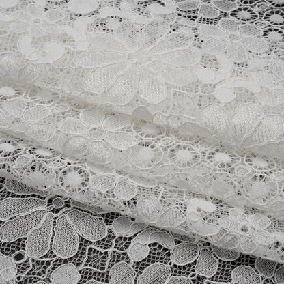 Rayon and Nylon Corded Lace with Scalloped Finished Edges - Ivory Flower and Dot Stripes