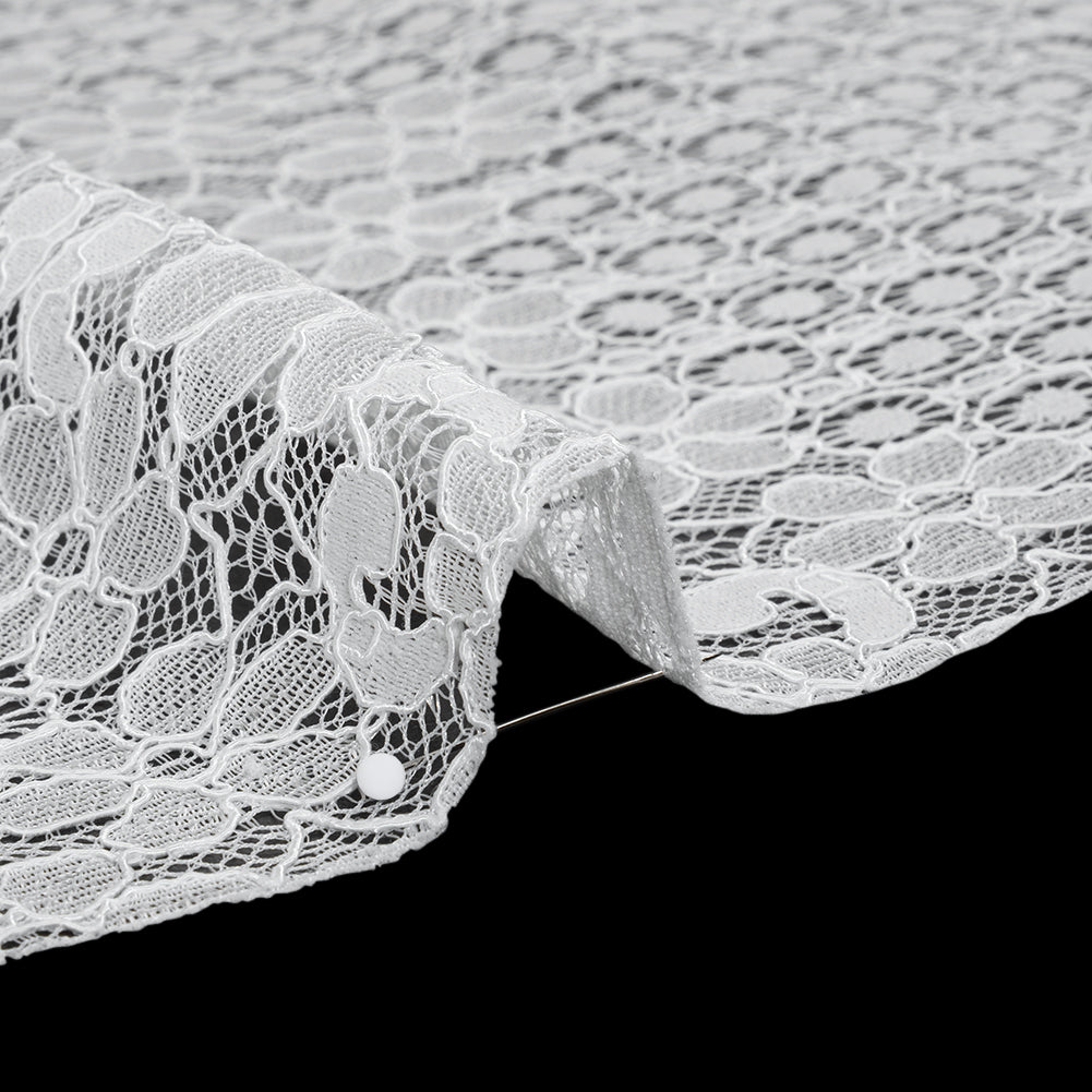Rayon and Nylon Corded Lace with Scalloped Finished Edges - Ivory Flower and Dot Stripes
