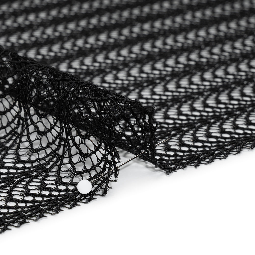 Rayon and Nylon Corded Lace with Little Scallop Finished Edges - Black Archway Stripes - Detail