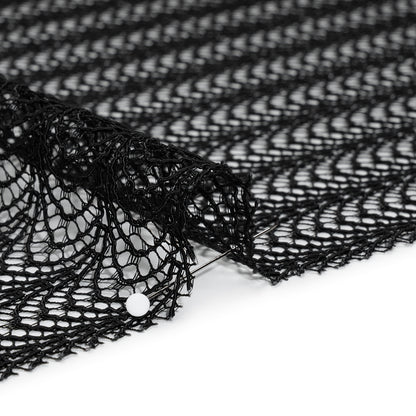 Rayon and Nylon Corded Lace with Little Scallop Finished Edges - Black Archway Stripes