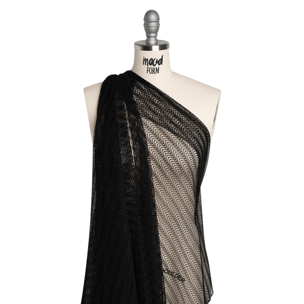 Rayon and Nylon Corded Lace with Little Scallop Finished Edges - Black Archway Stripes - Drape