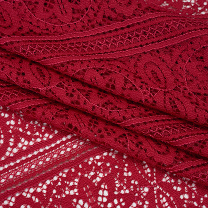 Re-Embroidered Lace with Finished Edges - Red Bug Floral Medallion Stripes