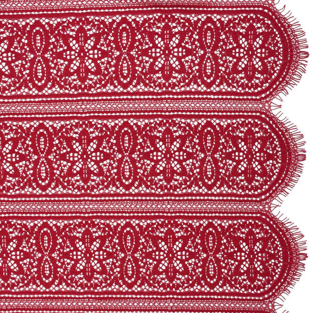 Re-Embroidered Lace with Finished Edges - Red Bug Floral Medallion Stripes