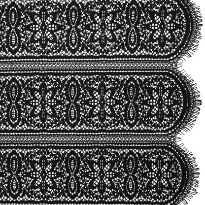 Re-Embroidered Lace with Finished Edges - Black Floral Medallion Stripes