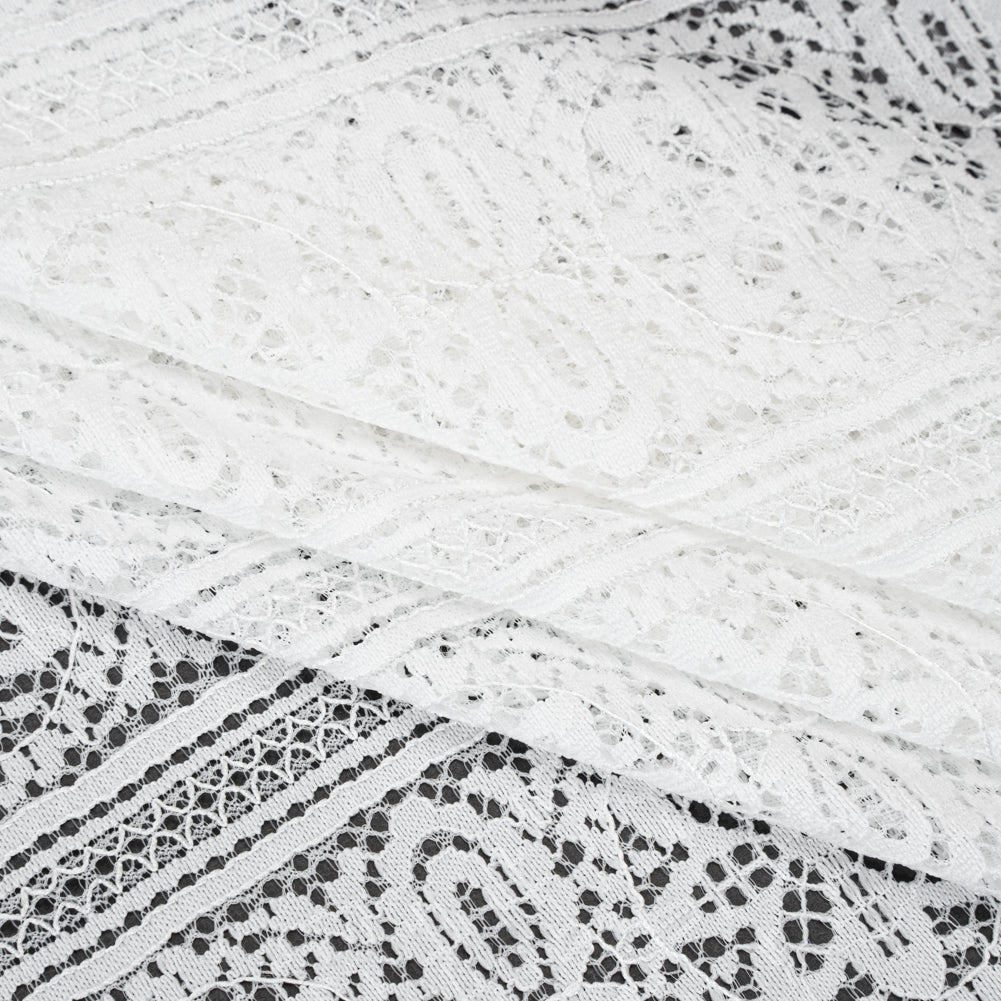 Re-Embroidered Lace with Finished Edges - Ivory Floral Medallion Stripes - Folded