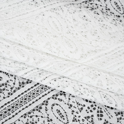Re-Embroidered Lace with Finished Edges - Ivory Floral Medallion Stripes