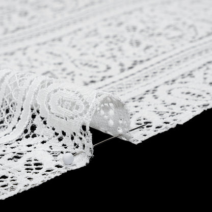 Re-Embroidered Lace with Finished Edges - Ivory Floral Medallion Stripes