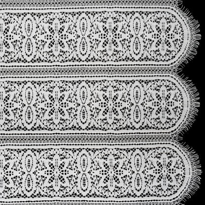 Re-Embroidered Lace with Finished Edges - Ivory Floral Medallion Stripes
