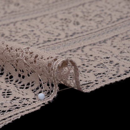 Re-Embroidered Lace with Finished Edges - Taupe Floral Medallion Stripes