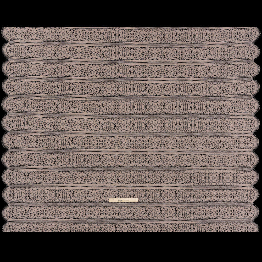 Re-Embroidered Lace with Finished Edges - Taupe Floral Medallion Stripes