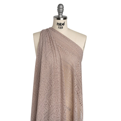 Re-Embroidered Lace with Finished Edges - Taupe Floral Medallion Stripes