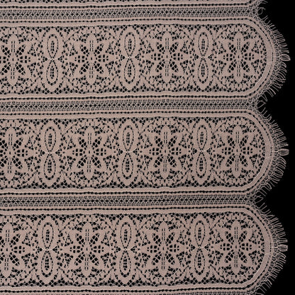 Re-Embroidered Lace with Finished Edges - Taupe Floral Medallion Stripes