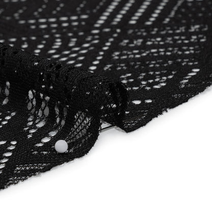Raschel Lace with Organic Finished Edges - Black Geometry and Leaves
