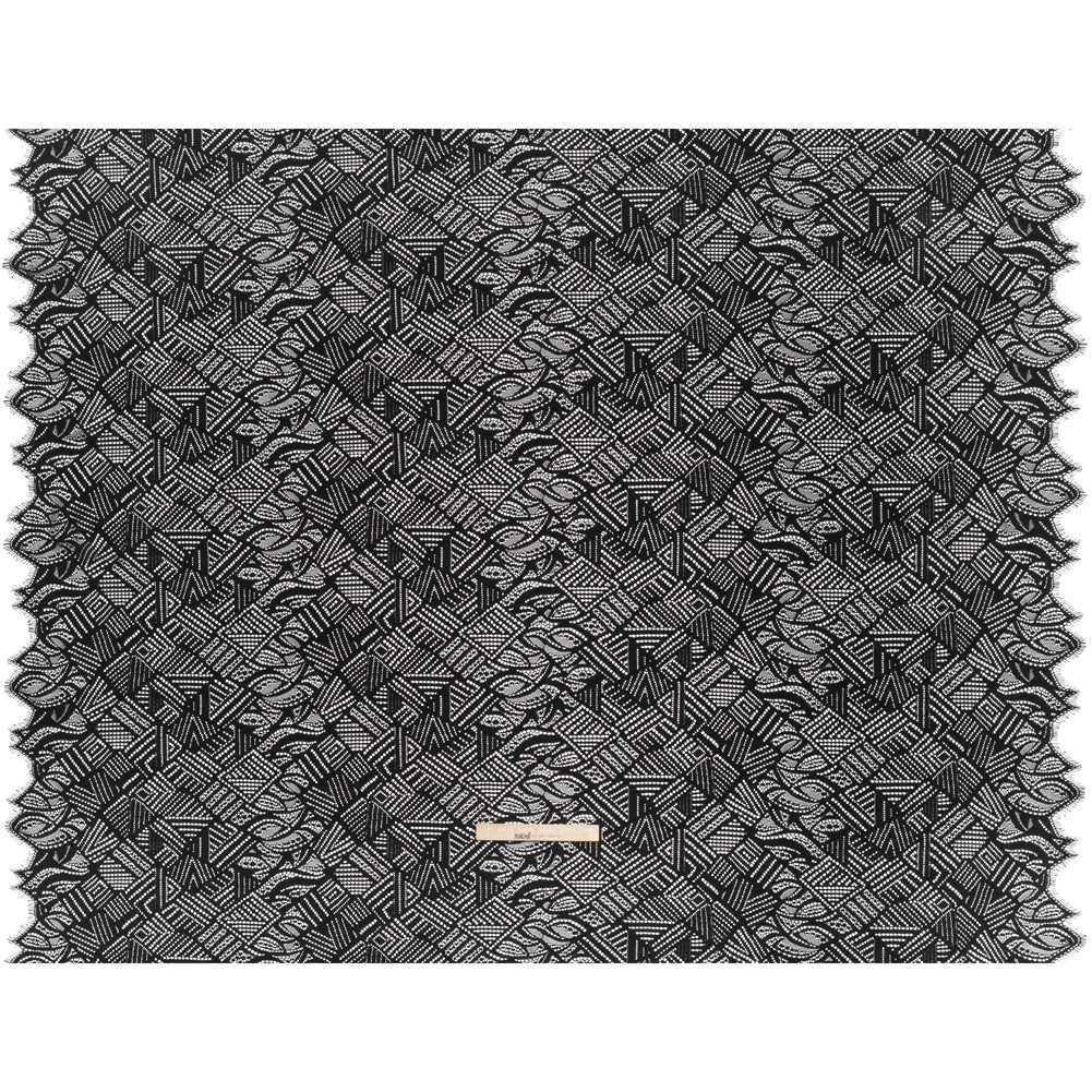 Raschel Lace with Organic Finished Edges - Black Geometry and Leaves