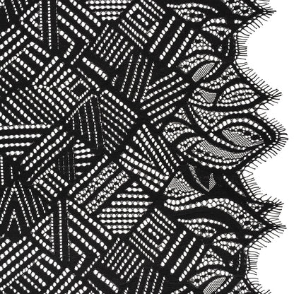 Raschel Lace with Organic Finished Edges - Black Geometry and Leaves