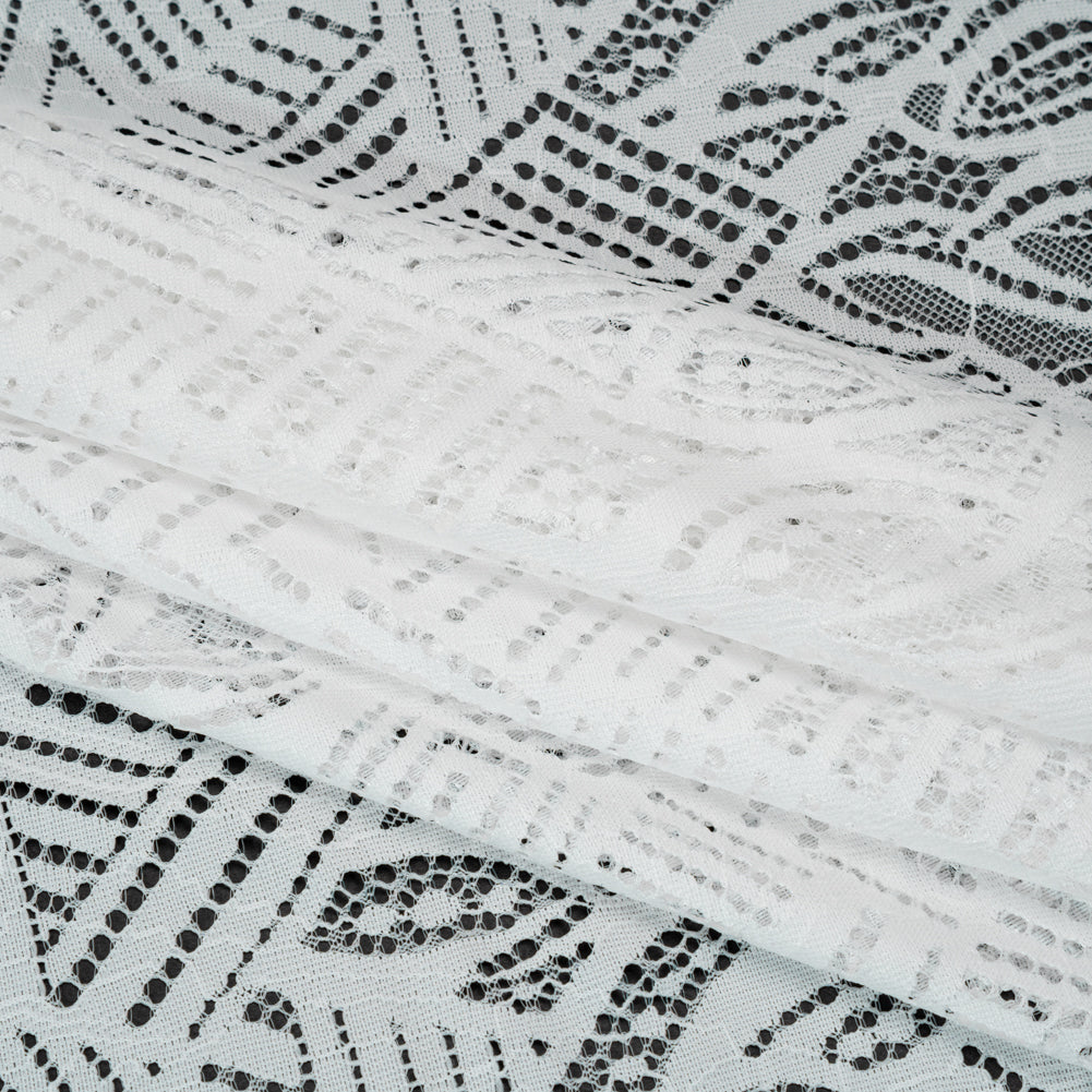 Raschel Lace with Organic Finished Edges - Ivory Geometry and Leaves
