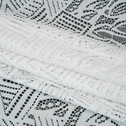Raschel Lace with Organic Finished Edges - Ivory Geometry and Leaves