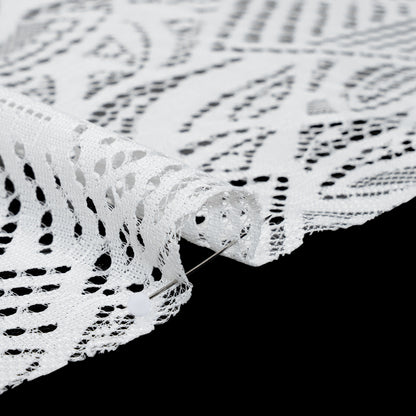 Raschel Lace with Organic Finished Edges - Ivory Geometry and Leaves