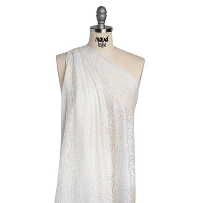Raschel Lace with Organic Finished Edges - Ivory Geometry and Leaves