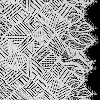 Raschel Lace with Organic Finished Edges - Ivory Geometry and Leaves