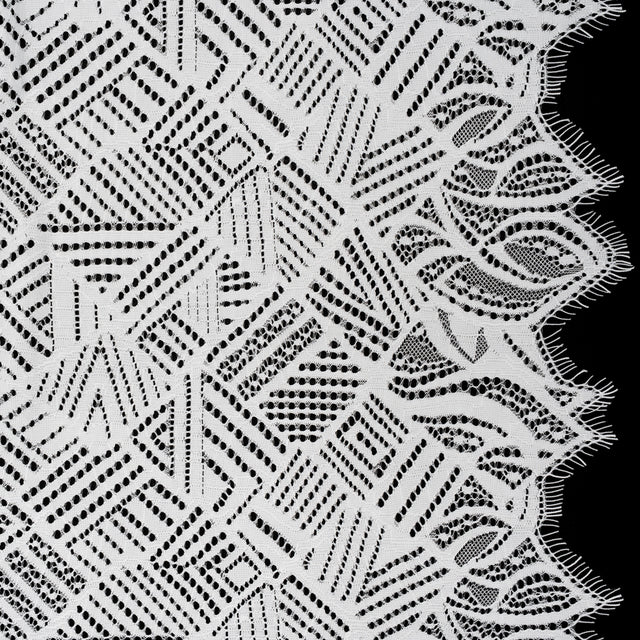 Raschel Lace with Organic Finished Edges - Ivory Geometry and Leaves