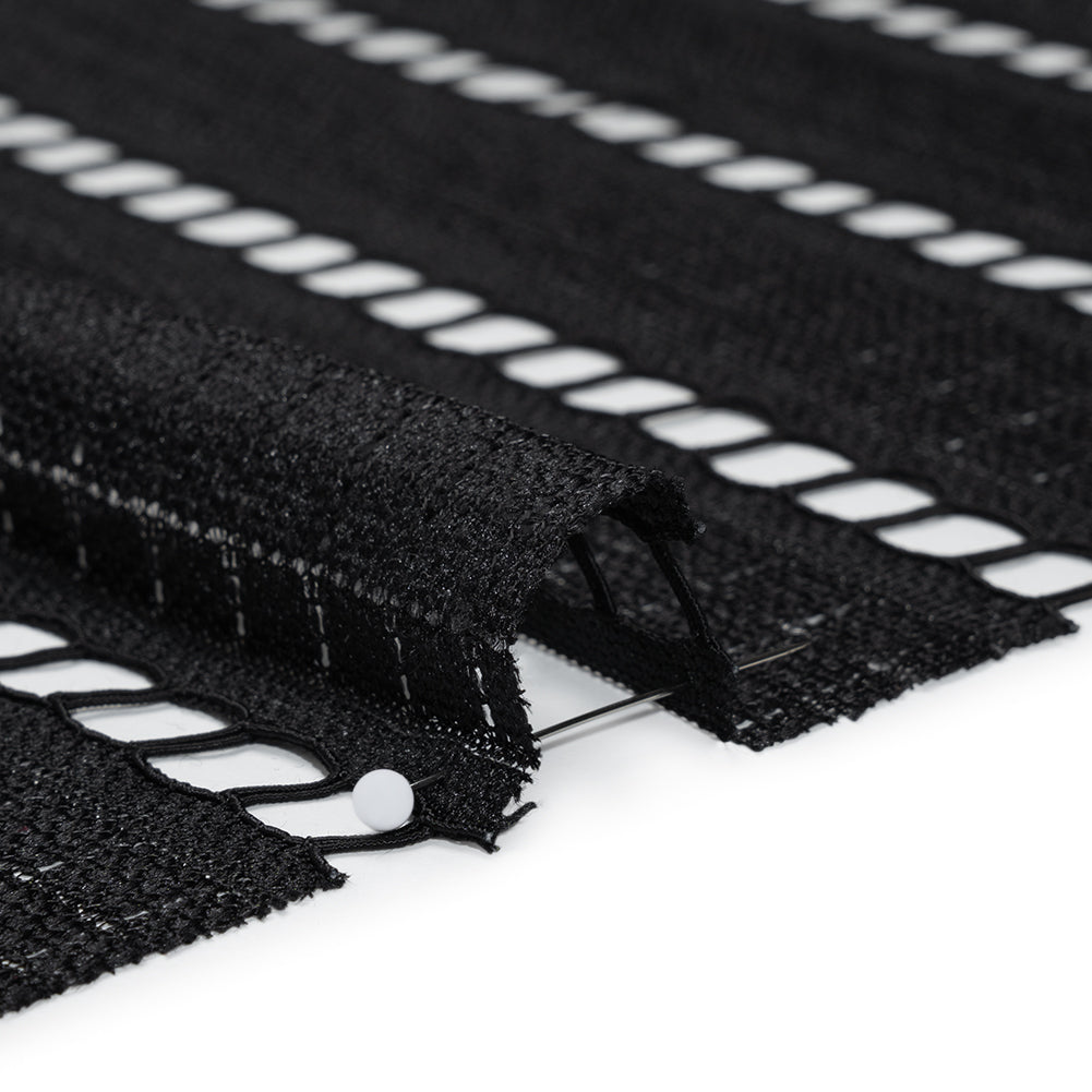 Corded Lace - Black Squares and Stripes - Detail