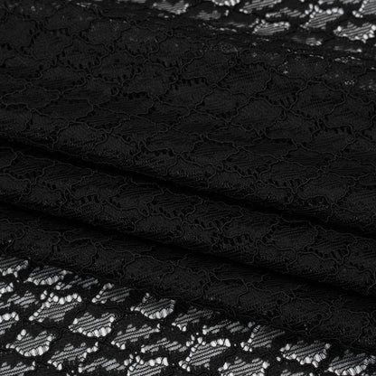 Corded Lace with Finished Eyelash Edges - Black Diamond Lattice