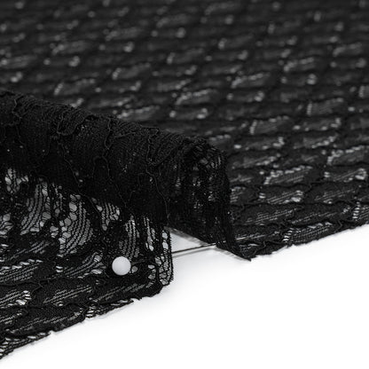 Corded Lace with Finished Eyelash Edges - Black Diamond Lattice