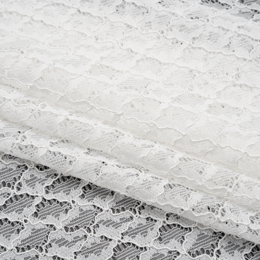 Corded Lace with Finished Eyelash Edges - Ivory Diamond Lattice