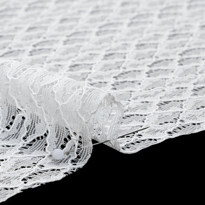 Corded Lace with Finished Eyelash Edges - Ivory Diamond Lattice