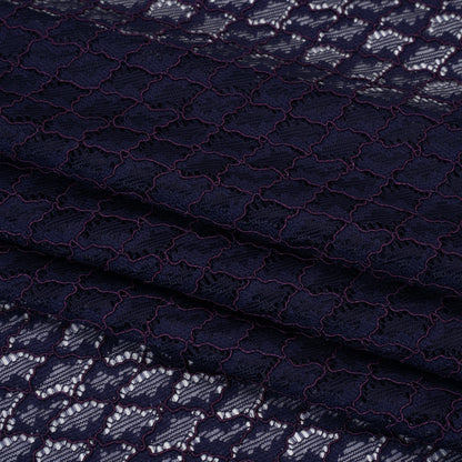 Corded Lace with Finished Eyelash Edges - Navy and Purple Diamond Lattice