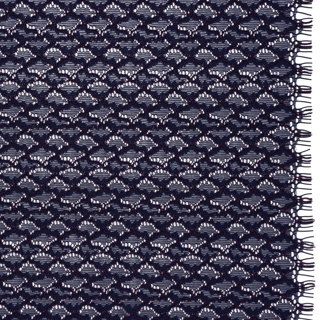 Corded Lace with Finished Eyelash Edges - Navy and Purple Diamond Lattice