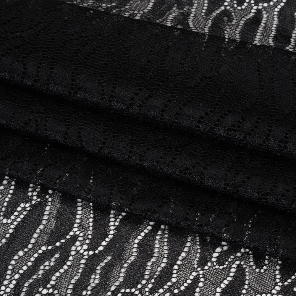 Raschel Lace Panel with Finished Edges - Black Animal Stripes - Folded