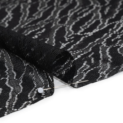 Raschel Lace Panel with Finished Edges - Black Animal Stripes