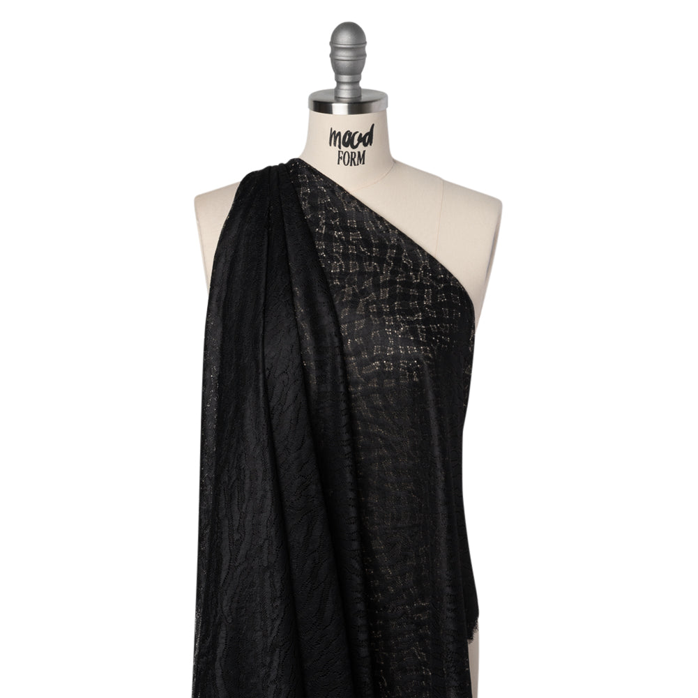Raschel Lace Panel with Finished Edges - Black Animal Stripes - Drape