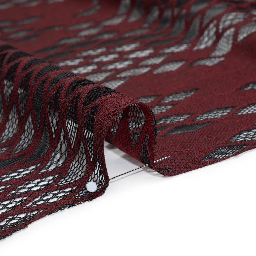 Raschel Lace with Eyelash Fringe Edges - Black and Chocolate Diamond Argyle - Detail