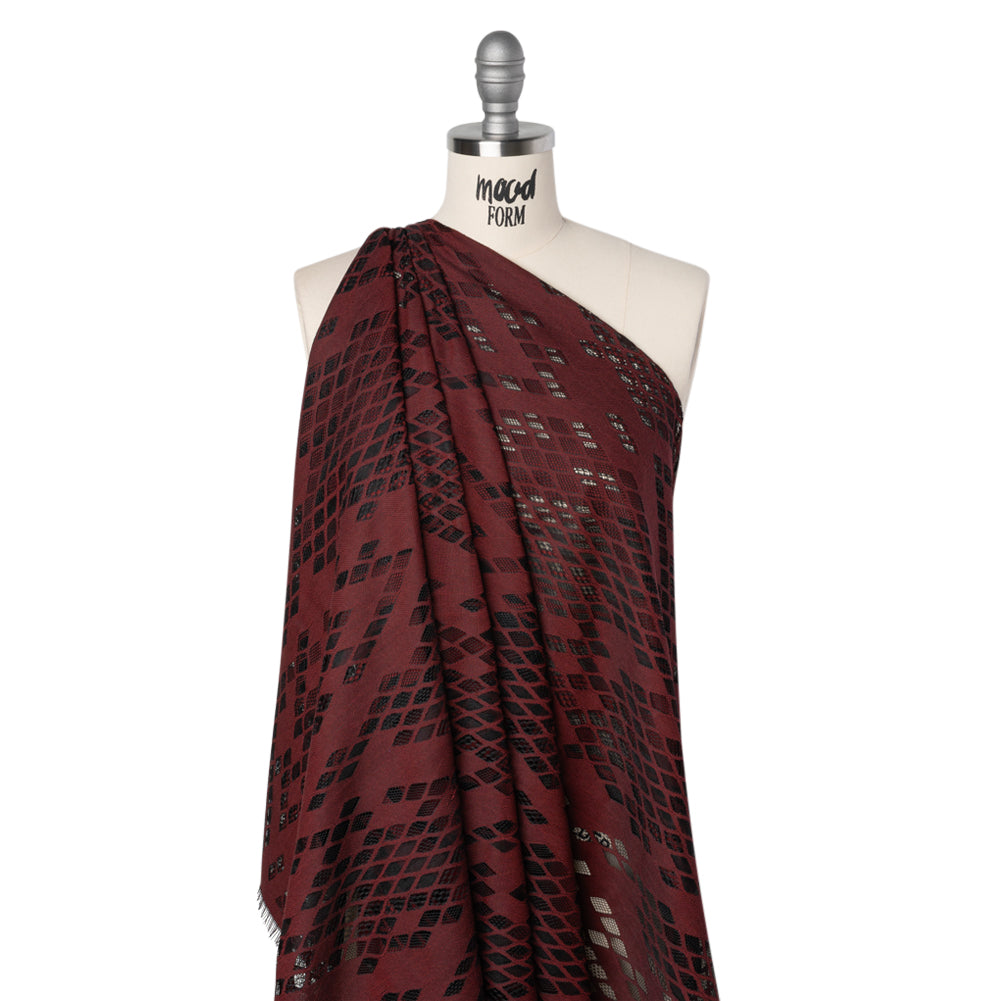 Raschel Lace with Eyelash Fringe Edges - Black and Chocolate Diamond Argyle - Drape
