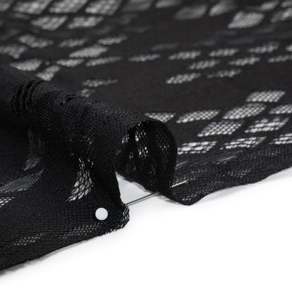 Raschel Lace with Eyelash Fringe Edges - Black Diamond Argyle