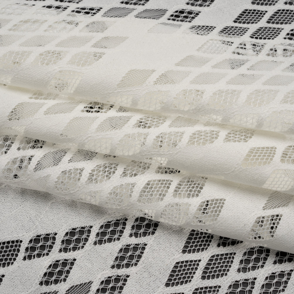 Raschel Lace with Eyelash Fringe Edges - Ivory Diamond Argyle